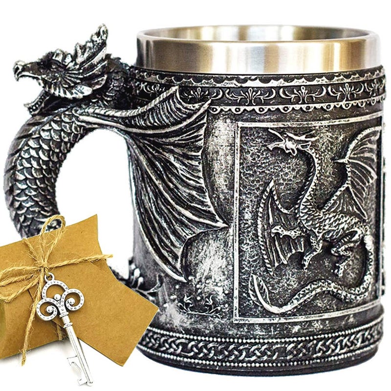 LitLife Medieval GOT Dragon D&D Game Mug Collectible of Thrones Merchandise - Beer Steins Viking Tankard Mug Stainless Coffee Cup Gift Mug for Dragon Collector, Themed Party Decoration - Image 1